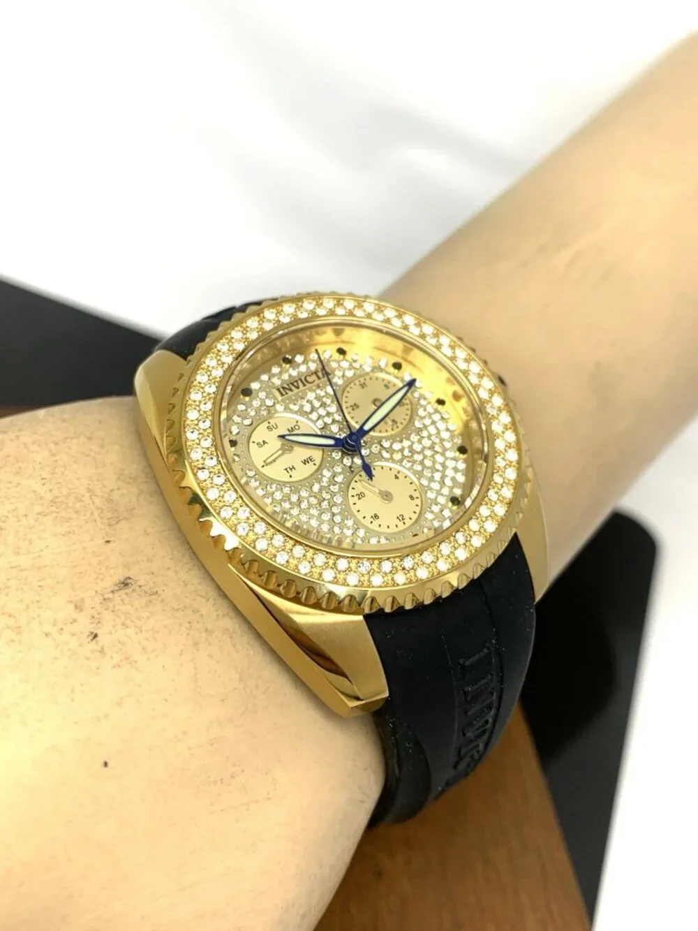 Invicta Women's Watch 28485 Angel Quartz Gold Dial Black Rubber Strap 38mm